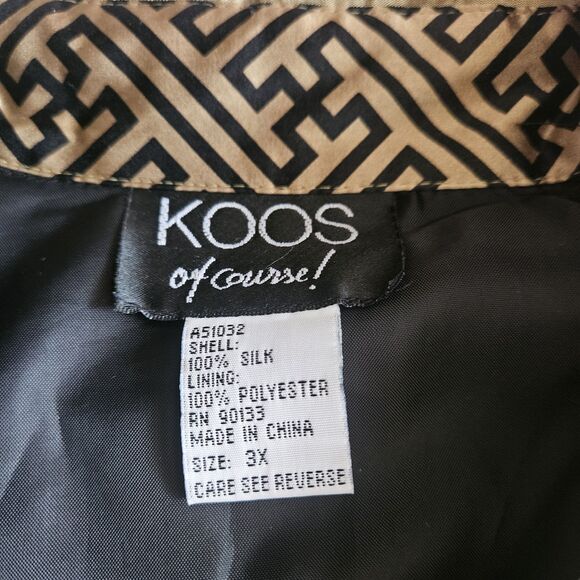 Koos 100% Silk Jacket Size 3X Gold Turquoise 3/4 Sleeve 80s 90s Funky Art Granny - Picture 6 of 15